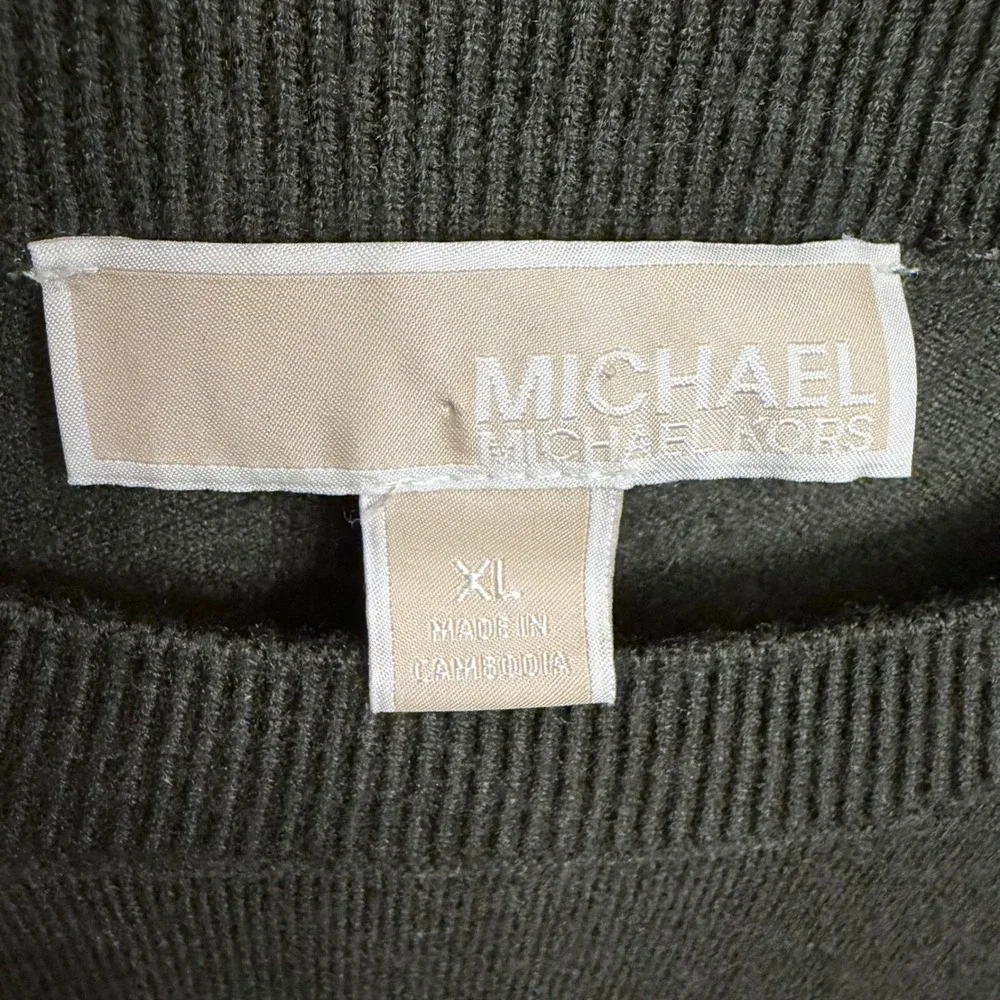 Michael Kors Womens XL Olive Green Puff Sleeve Button Shoulder Crewneck Sweater